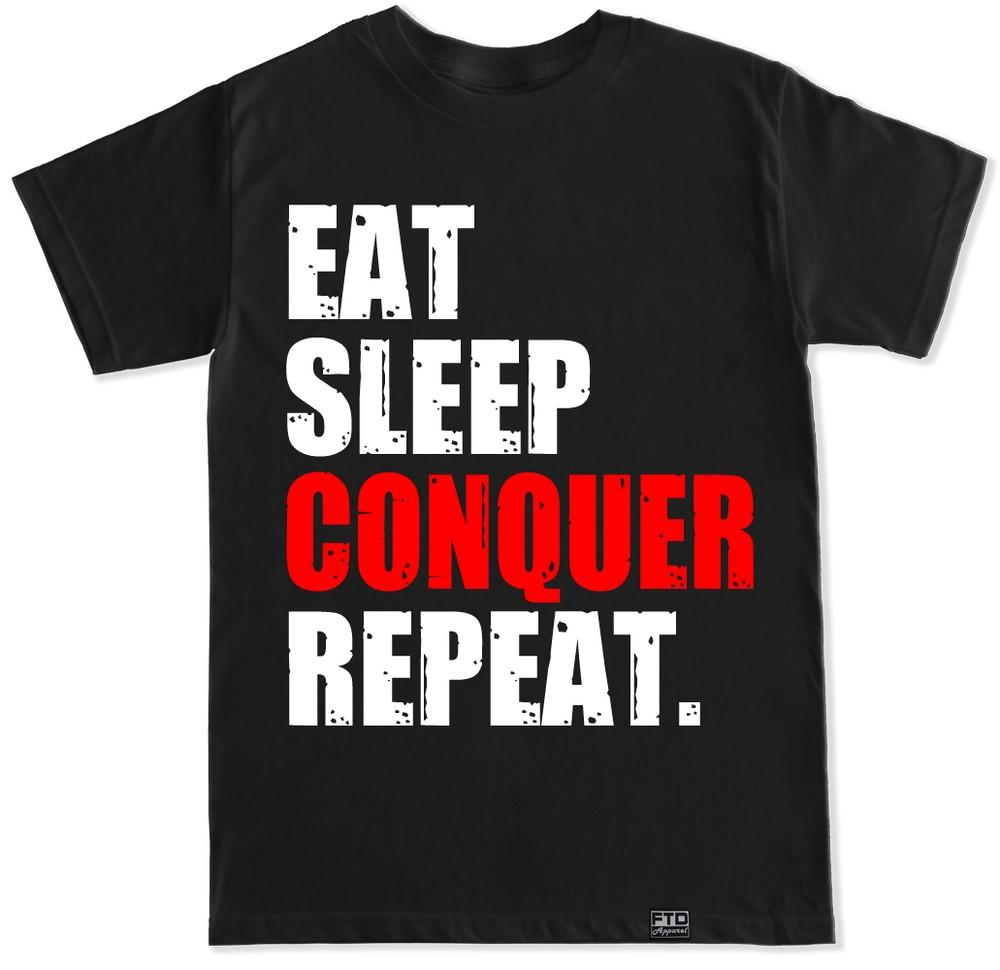 EAT SLEEP CONQUER REPEAT GYM WORKOUT SQUATS WEIGHTS RUNNING FUNNY YOGA T SHIRT Unisex T-Shirt XXL