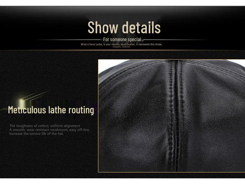 Regulowany Kapelusz ze Skóry Owczej Prawdziwej dla Osób w Średnim Wieku i Starszych - Ciepły Styl Pulowerowy Dziadka