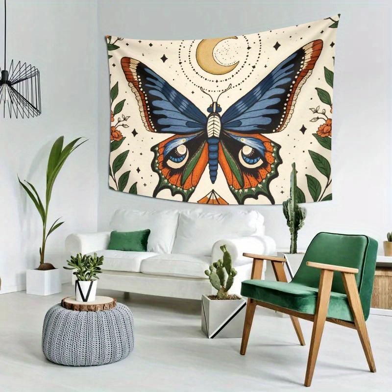 Celestial Butterfly Tapestry  Mystical Moon  Stars Design Boho Witchy Art Polyester 5161 In for Bedroom or Dorm