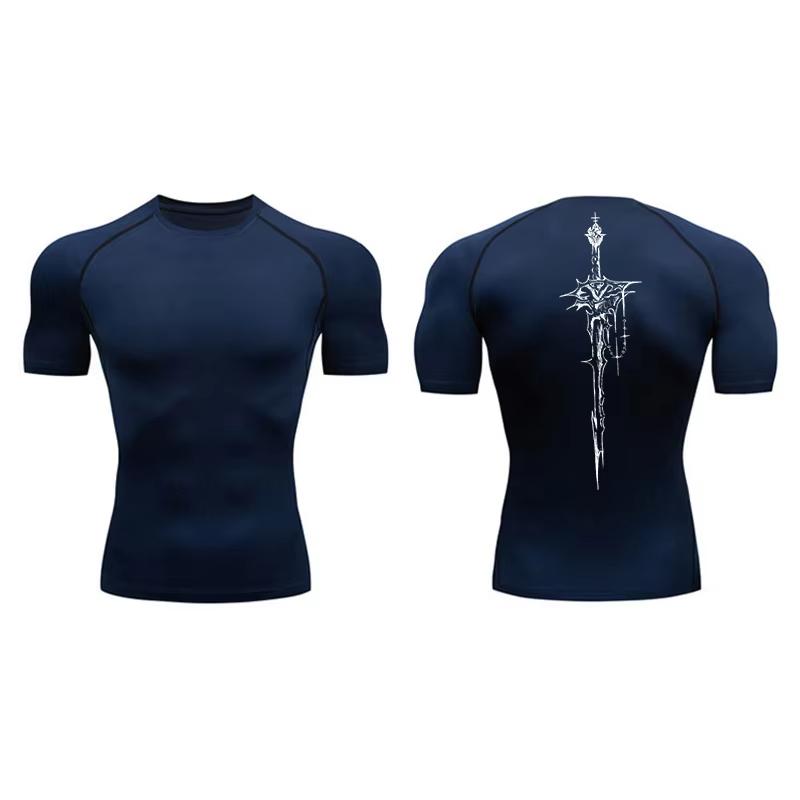 Men's Compression Shirt Graphic Print Quick Dry Gym Running Fitness Baselayer Workout Top