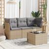 Vidaxl 4-Cz. Gartenmöbel-Set mit Kissen, Beige, Polyrattan