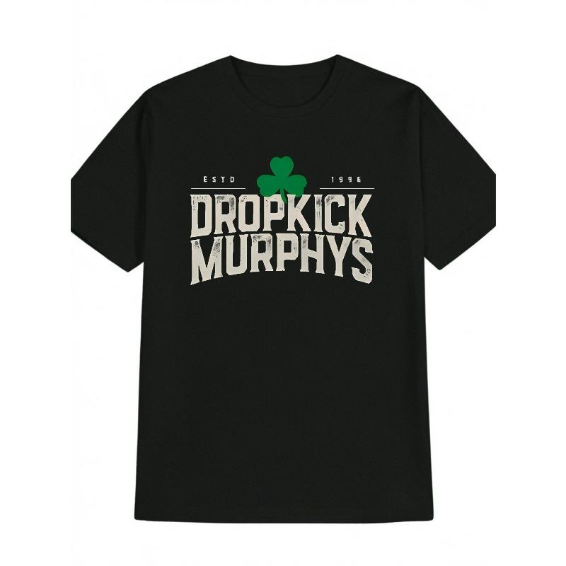 

European sizes Men s Irish-Themed 3D Print T-Shirt - Dropkick Murphys Logo & Design, Casual Round Neck Short Sleeve Tee for St. s Day 4XL чорний