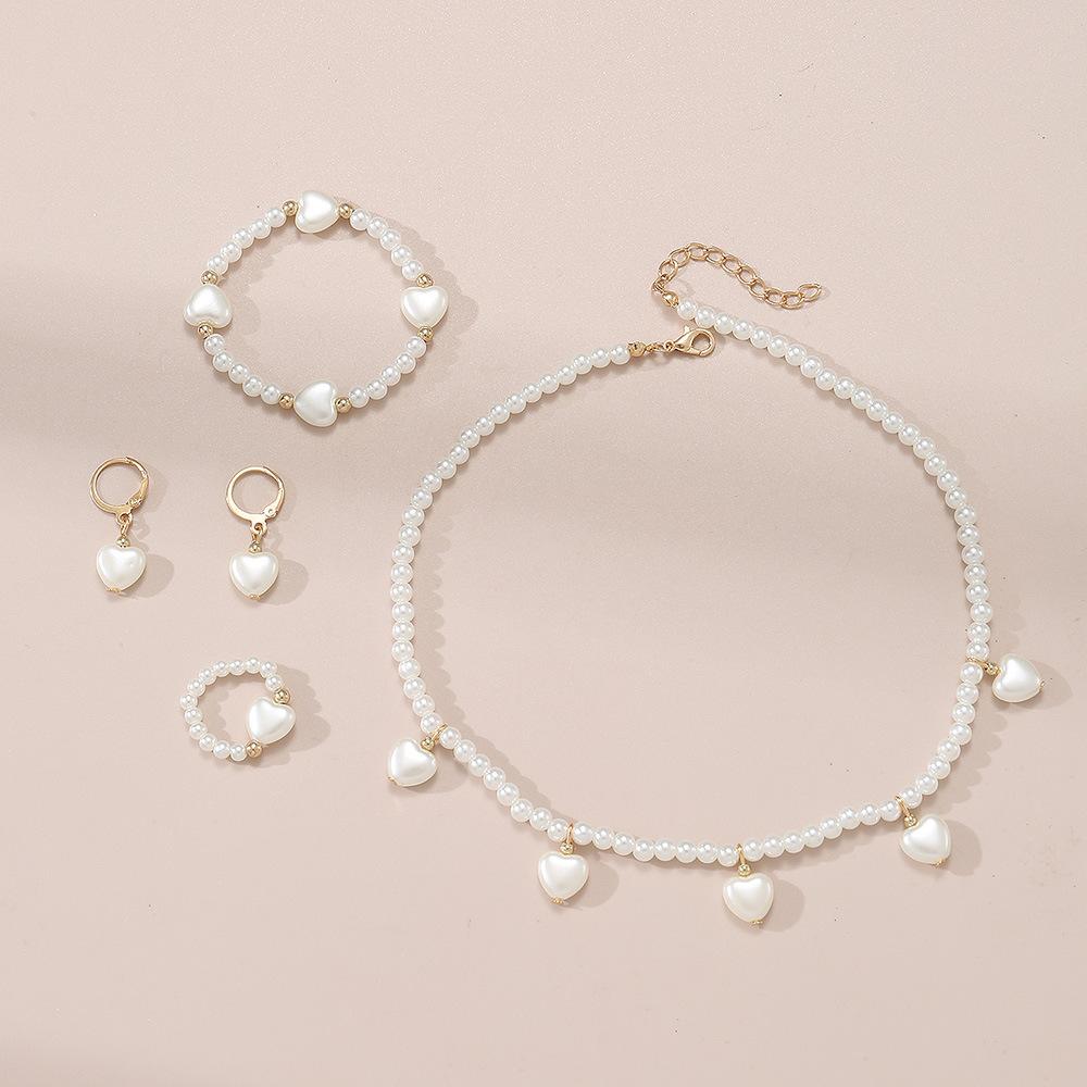 French High Pearl Jewelry Children's Light Luxury Niche Design Sense Necklace Bracelet Ring Earrings Jewelry 4 suit