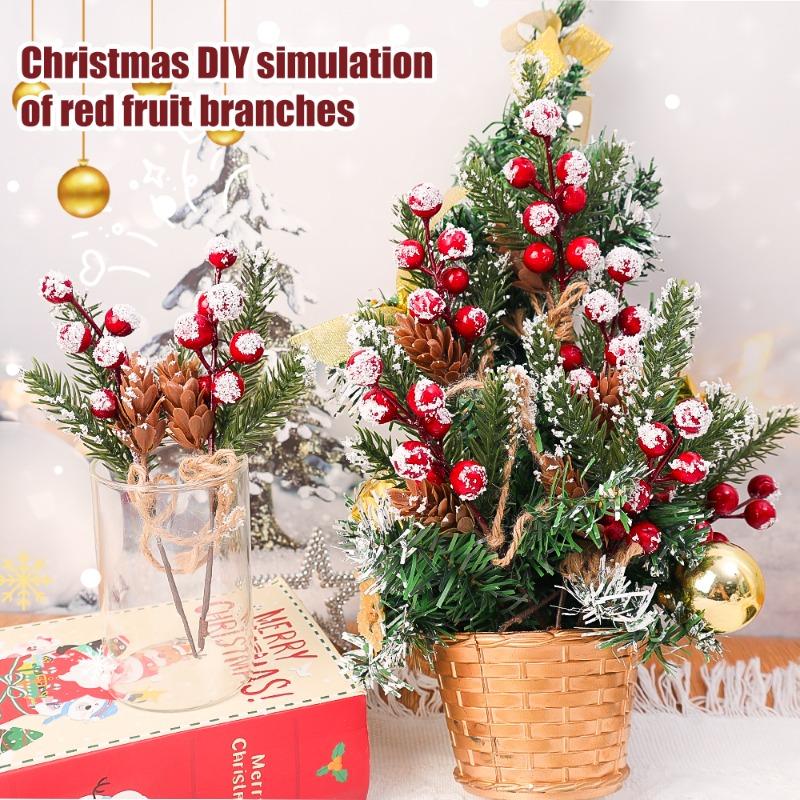 Artificial Pine Cone Branches Holly Berry Pine Cone Decorations Christmas Tree Ornament DIY Party Gift Packaging Decor Supplies