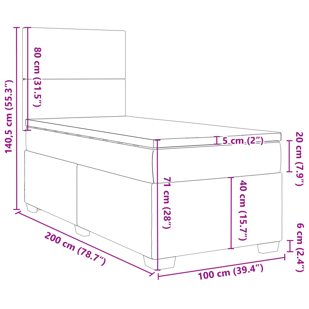 Box Spring Bed with Mattress Black 100x200 cm Fabric