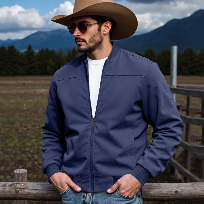 Men Stand Rib Collar Zip Up Suede Bomber Jacket Casual Outerwear Coat