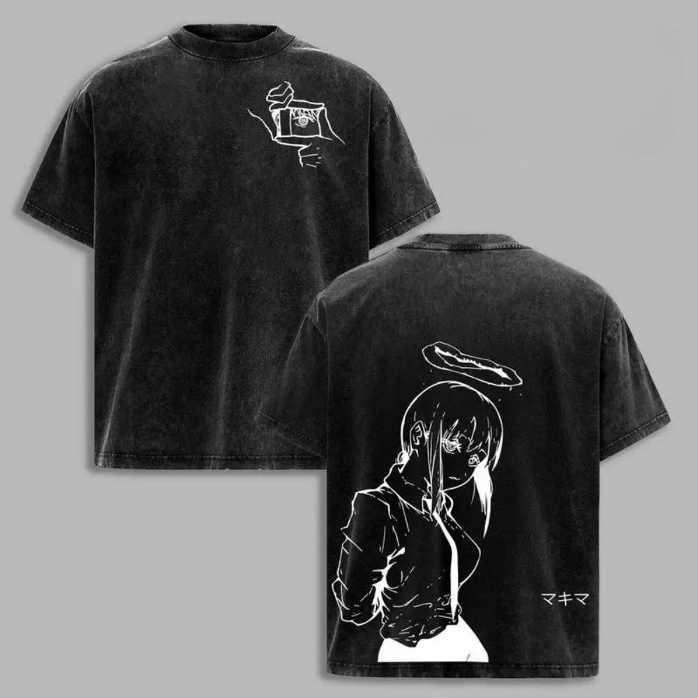 Chainsaw Man Makima Heavy Metal Vintage Washed Anime T-Shirt, Unisex Manga Fan Streetwear Tee, 100% Cotton Casual Short Sleeve Top
