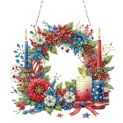 Acrylic 2D/Flat DIY Independence Day Special Shape Diamond Art Pendant Diamond Painting Set Window Hanging Art for Home Decor