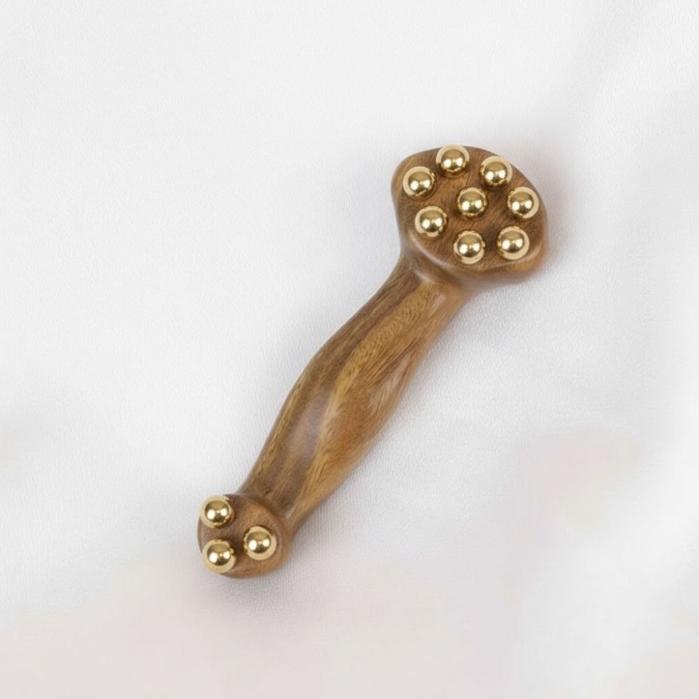 Antistatic Guasha Face Massager Tool Copper Beads Wood Gua Sha Tool  Head Relaxation