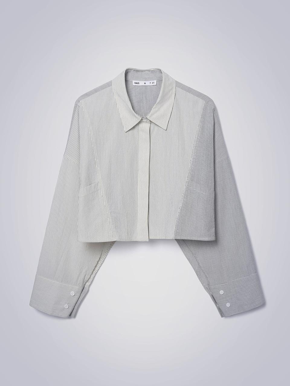House 072C Color Block Crop Blouse Light Beige F