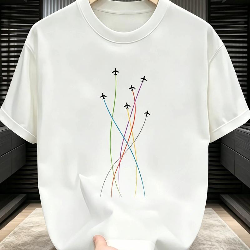 [Latest Style This Year] Multicolor Airplane Print Short Sleeve T-Shirt, Best Gift To Give