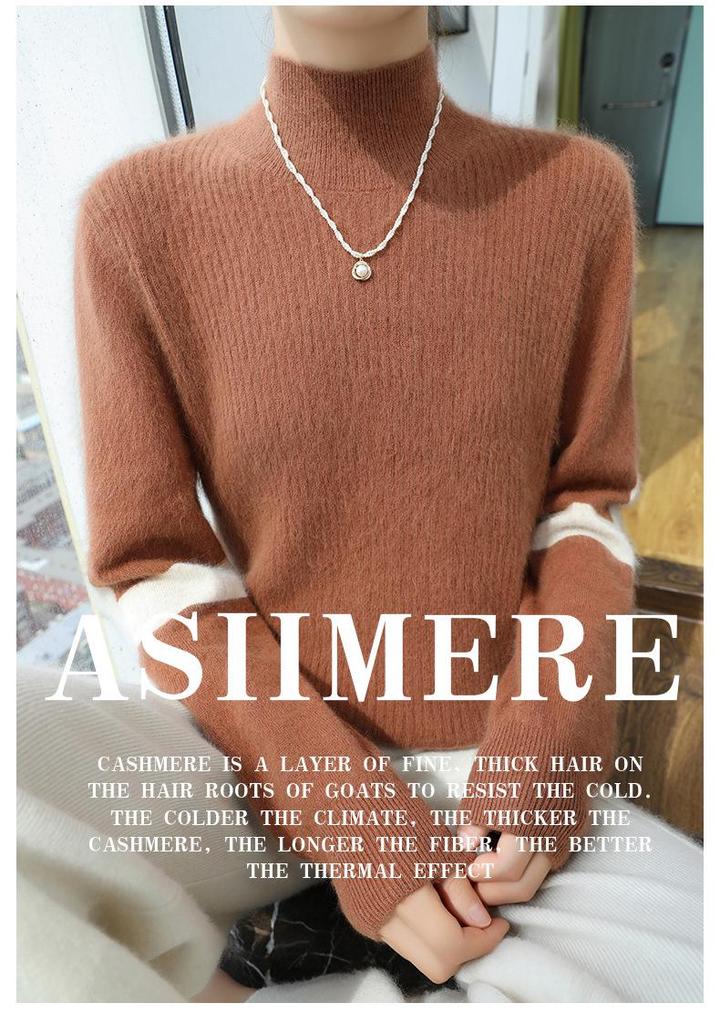Lekasha 100% Mink Cashmere Round Neck Waffle Knit Sweater - Loose Fit, Casual Base Layer for Autumn/Winter