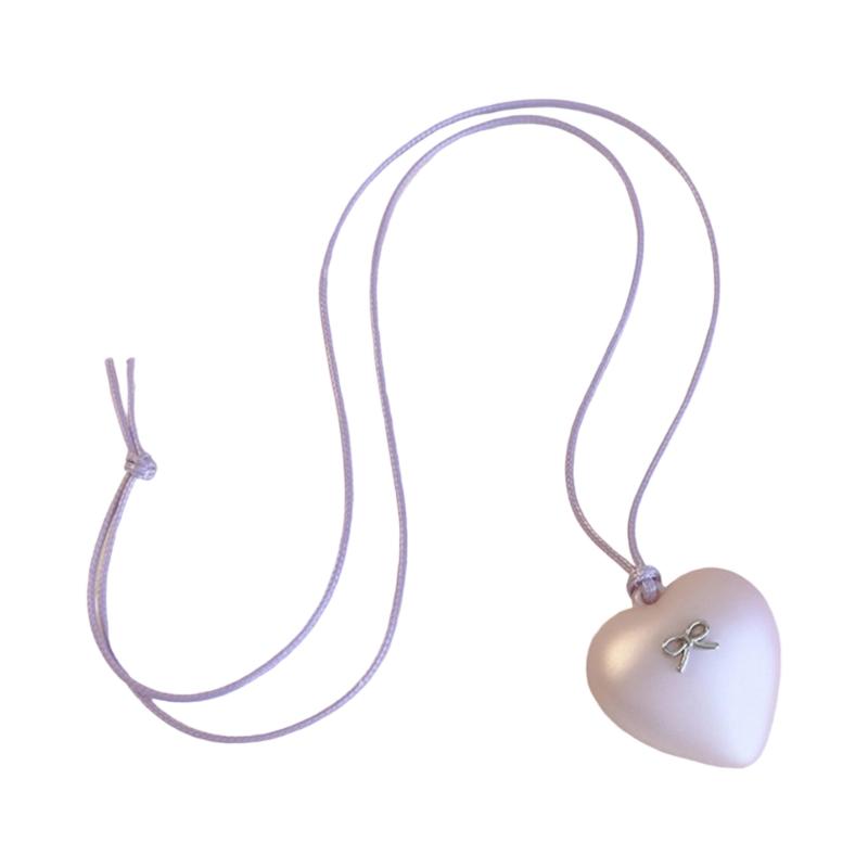 Acrylic Heart Pendant Necklace with Bowknot Fashionable Neckpiece Party Jewelry for Women Date Night Accessories