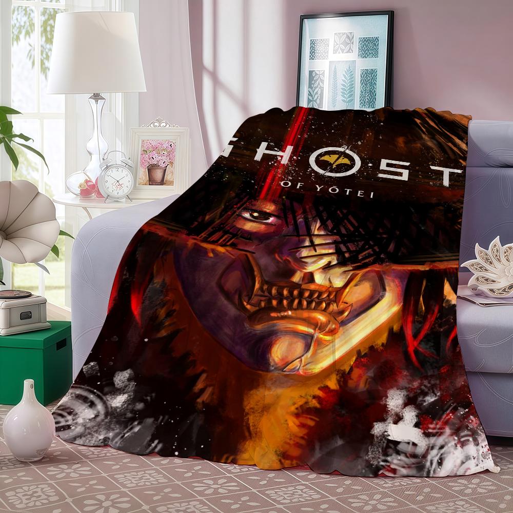 Game G Ghost of Tsushima Blanket Warm And Soft Suitable For Bedroom Living Room Sofa Bed Office Travel Camping