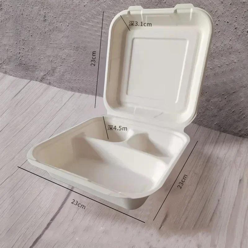 Disposable Pulp Lunch Box Thick Environmentally Friendly Rice Takeaway Packaging Rectangular Connected Fast Food Boxs