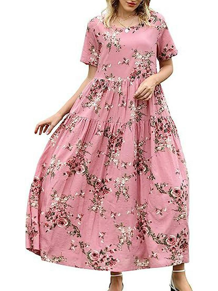 2023 Summer Pleated Floral Mid-Length Dress – Comfortable & Casual Loose Fit