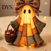 Decorative Resin Crafts Lighted Vintage Patchwork Ghost Door Hanger, Rustic Farmhouse Figurine, LED Light Up Realistic Figurine Halloween Spooky