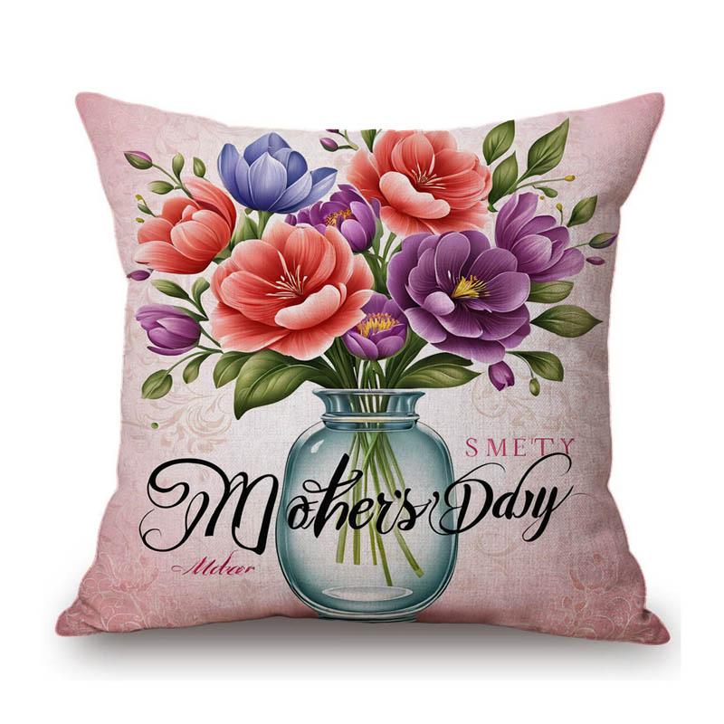 Flower Wreath Floral Letter Art Mother Day Gift For Mama Gratitution Decorative Sofa Throw Pillow Case Linen Cushion Cover