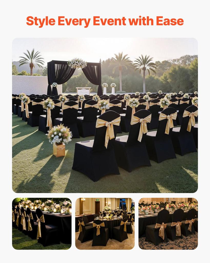 100 Pcs Black Chair Covers, Polyester Spandex Chair Cover, Stretch Slipcovers for Wedding Party Dining Banquet Flat-Front Chair Covers, Fits Chair