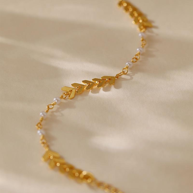 Creative Arrow Chain Minimalist Color Retention Copper Plated 18k Gold Abs Pearl Women Bracelet