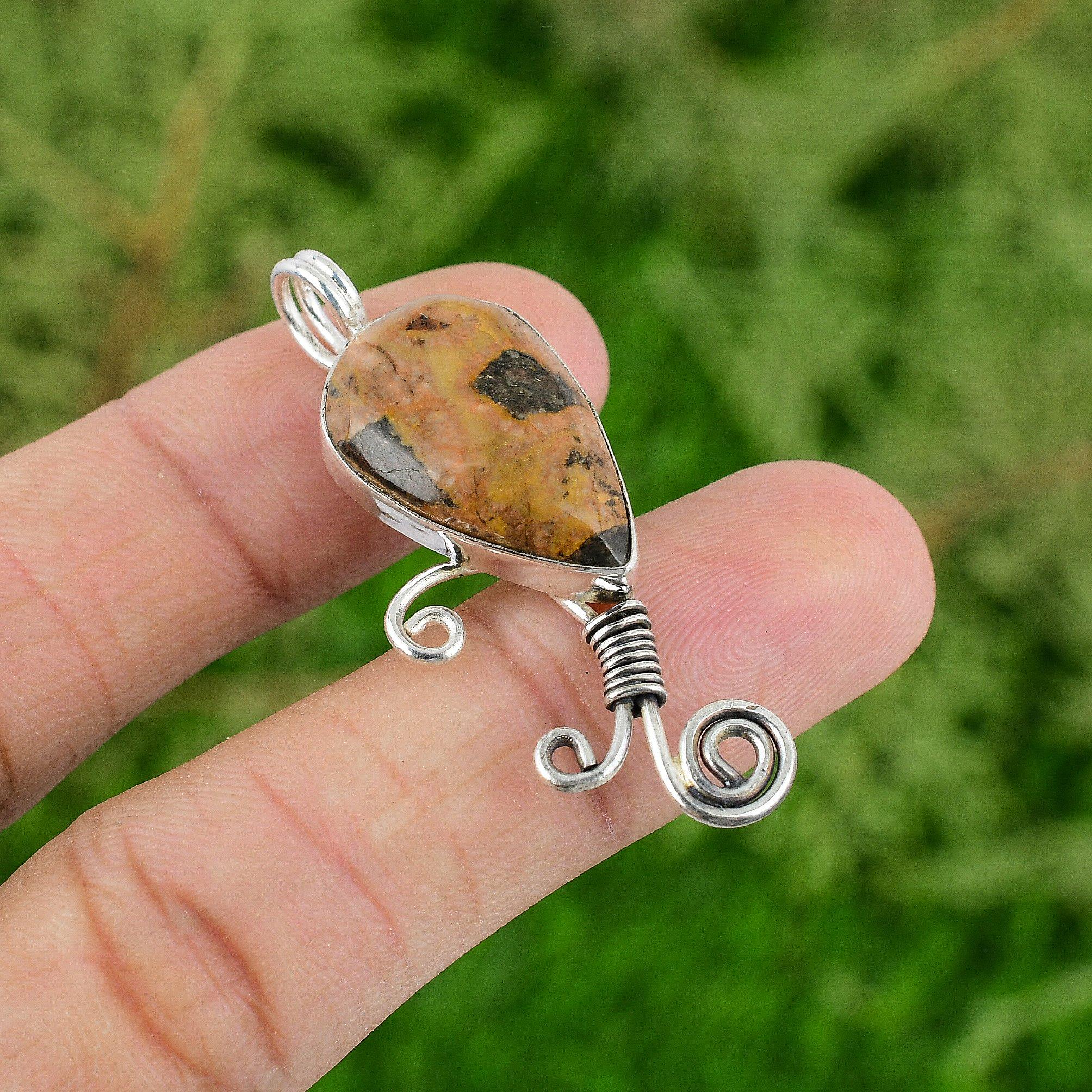 

Daughters Day Sale 925 Silver Pear Bauxite Stone Bezel Elegant Mother Pendant