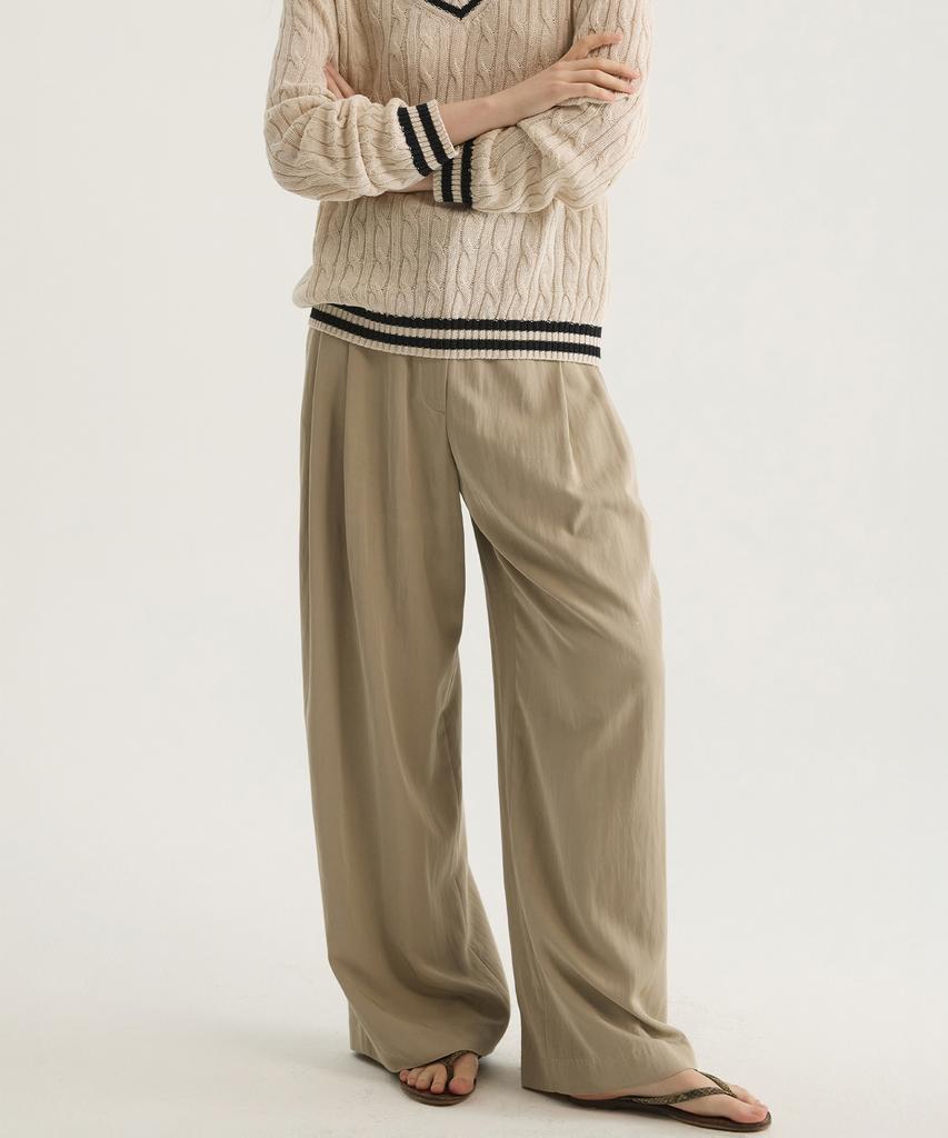 Oteumilkape Mid-Rise Pleated Wide Pants - Beige