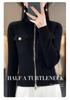 Women's Slim-Fit Stand Collar 100% Pure Wool Sweater - Autumn/Winter Knit Cardigan, Skin-Friendly Base Layer Outerwear