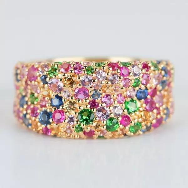 Luxury Inlaid Multicolored CZ Women's Ring Aesthetic Gold Color Geometry Daily Wear Party Jewelry Anniversary Gift