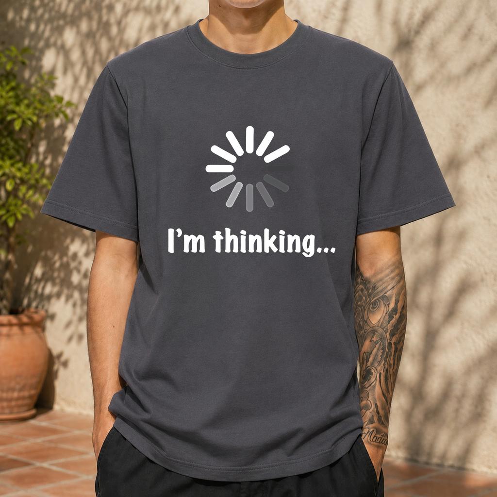 2026 New Pure Cotton Tshirt I Am Thinking Loading Icon Fun Programmer Print Crew Neck Short Sleeve Casual Top