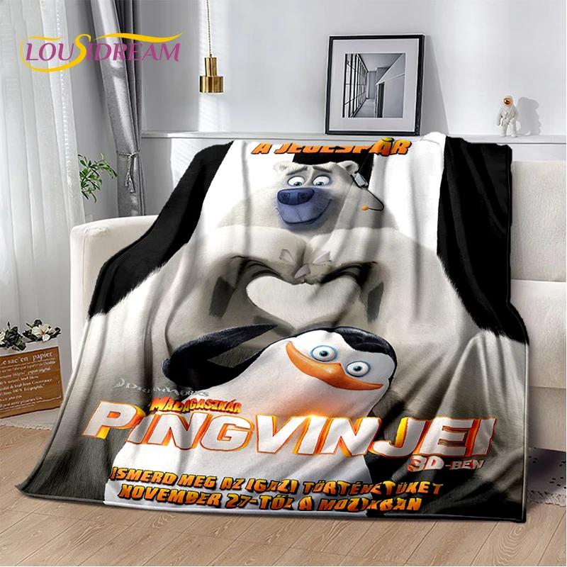 Urocze Pingwiny z Madagaskaru Kreskówkowy Koc, Miękki Koc Rzutowy do Domu Sypialni Łóżka Sofy Pikniku Podróży Biura Pokrowiec Prezent dla Dziecka