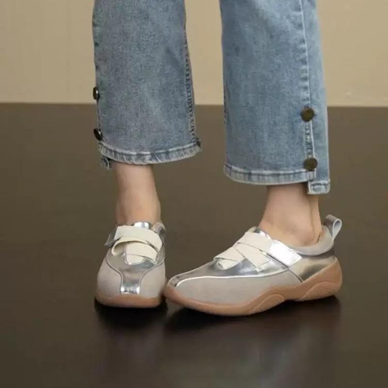 Spring New Leather Thick-soled Round Head Women's Casual Slope Heel Muffin Bottom Color Matching Lazy Single Shoes