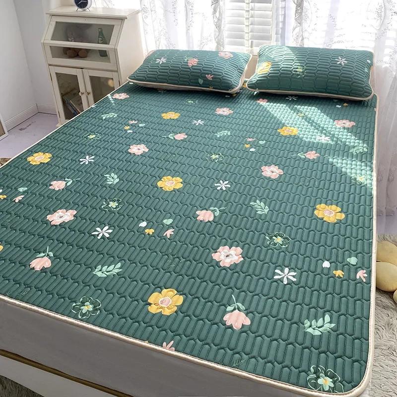 Květiny Latexová Letní Podložka Sada Chladivý Pocit Podložka na Postel a Povlak na Polštář Studená Spací Podložka na Postel na Léto Prodyšná Skládací Chladivá Podložka