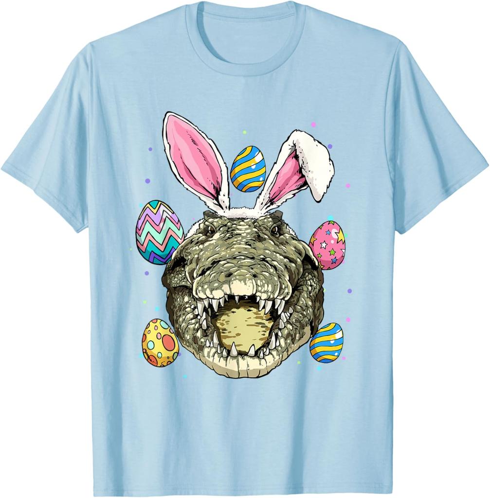 Easter Bunny Alligator Head Graphic Tee Funny Crocodile Lover Men's Short Sleeve T-Shirt