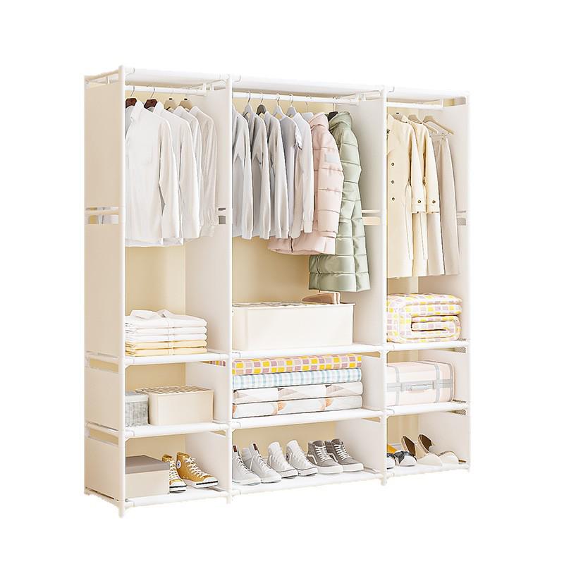 Thickened Floor-Standing Coat Rack with Multifunctional Storage and Dustproof Cover for Bedroom or Supermarket Use