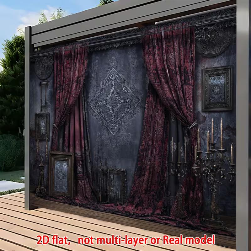 

2D Dark Academia Room Backdrop, Ornate Red Curtains, Candelabra & Antique Frames Decor 47.2x31.5inch/120*80cm