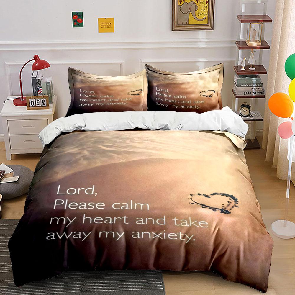 "Beach-Themed Serenity Prayer Set" kid's and adults' bedroom decor, Exquisite three-piece bedding set gift