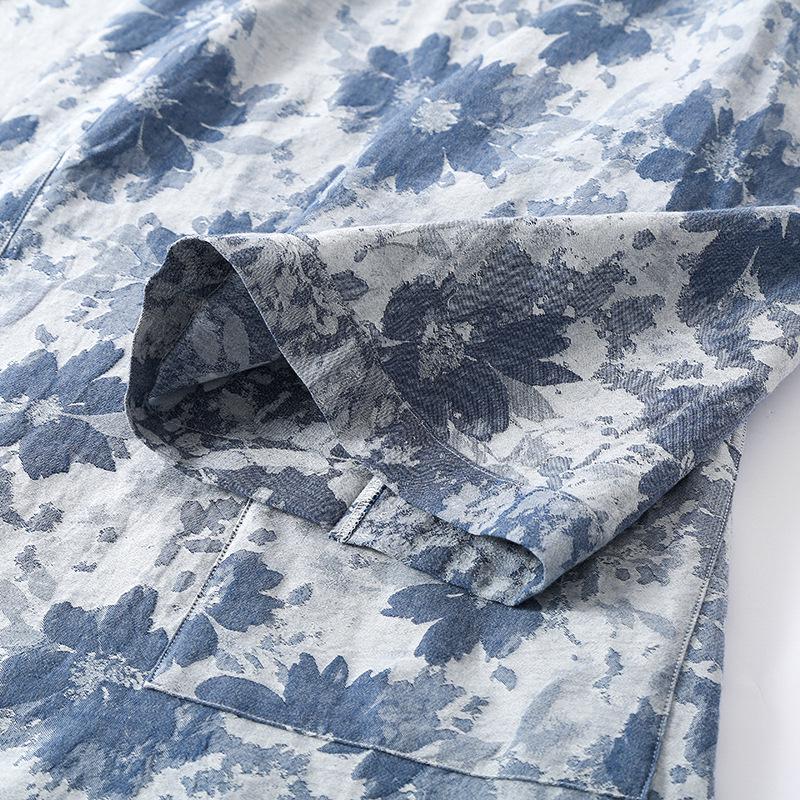 Men's Yarn-Dyed Pure Cotton Gauze Mid-Length Tie-Up Robe with Three-Quarter Sleeves – Spring to Autumn Wear