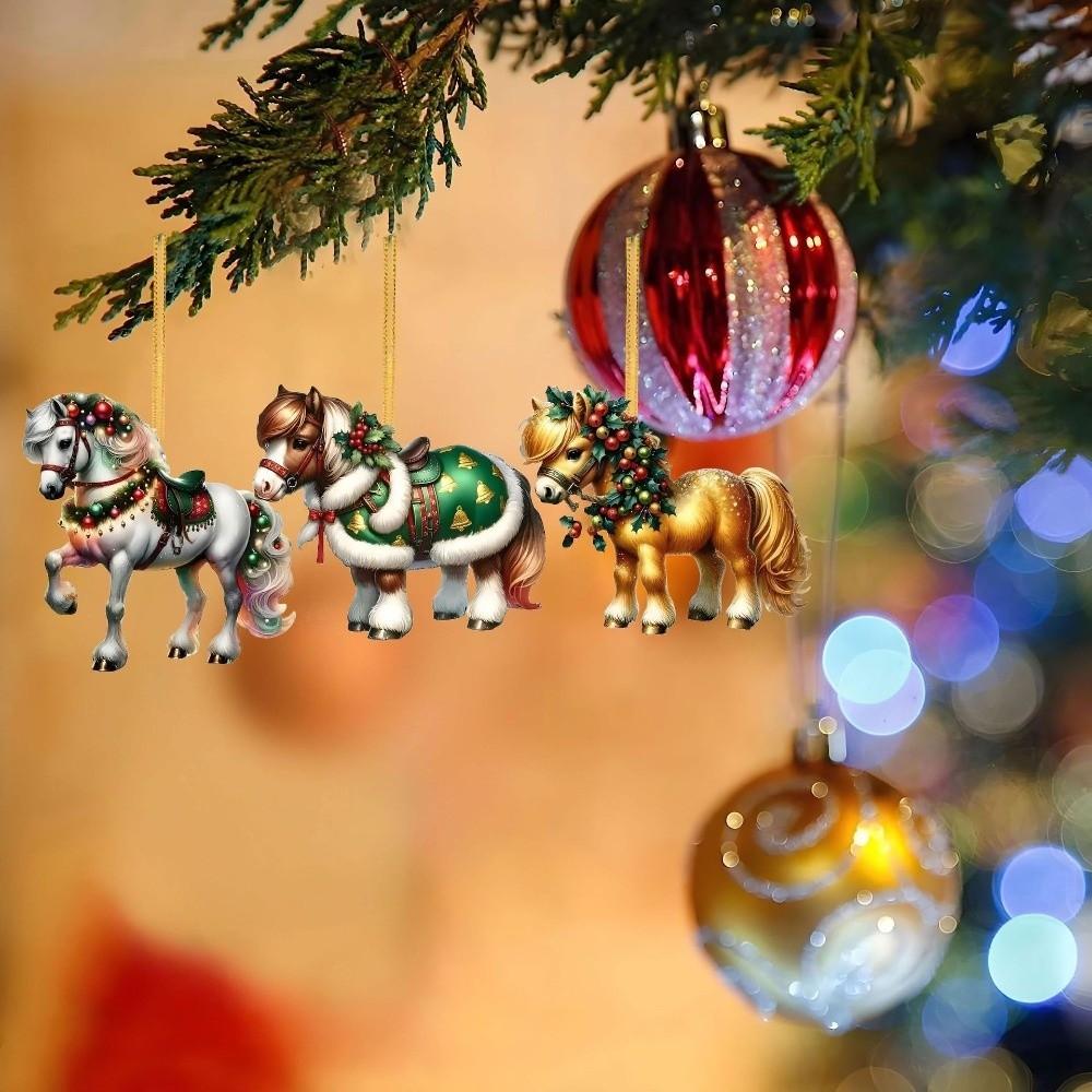 2D Flat Christmas Hanging Pendant Acrylic DIY Accessories Car Horse Pendant Multi-scene Xmas Tree Hanging Ornament Navidad Decor