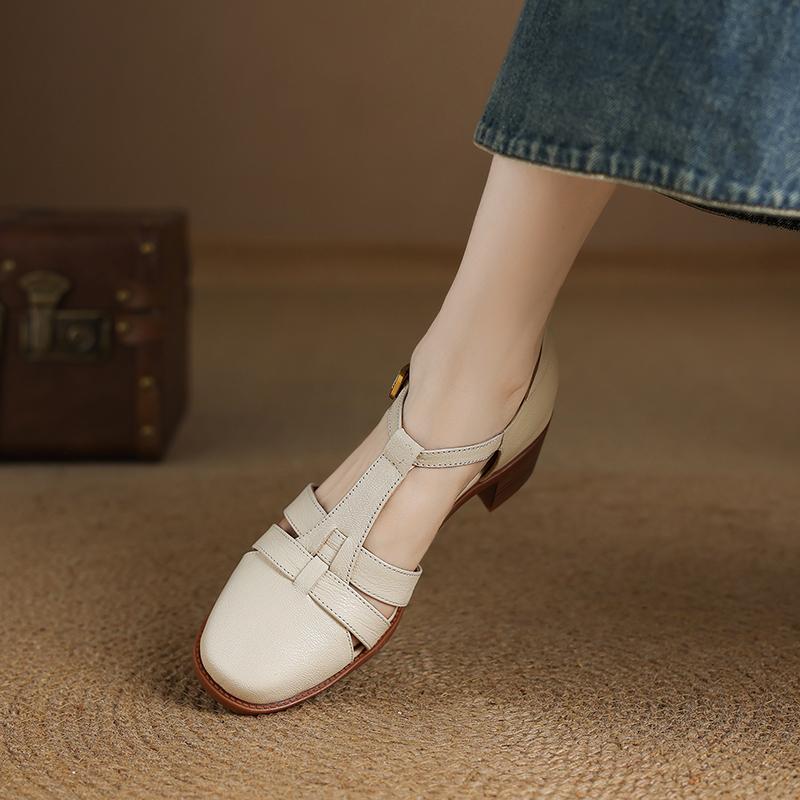 Fashion 2025 New Fashion Classics Genuine Leather Sandals Woman Thick High Heels Sandals Office Ladies Dress Summer Shoes Heels Women