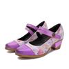 Genuine Leather Patchwork Printed High Heels Vintage Round Toe Pumps Versatile Women's Shoes