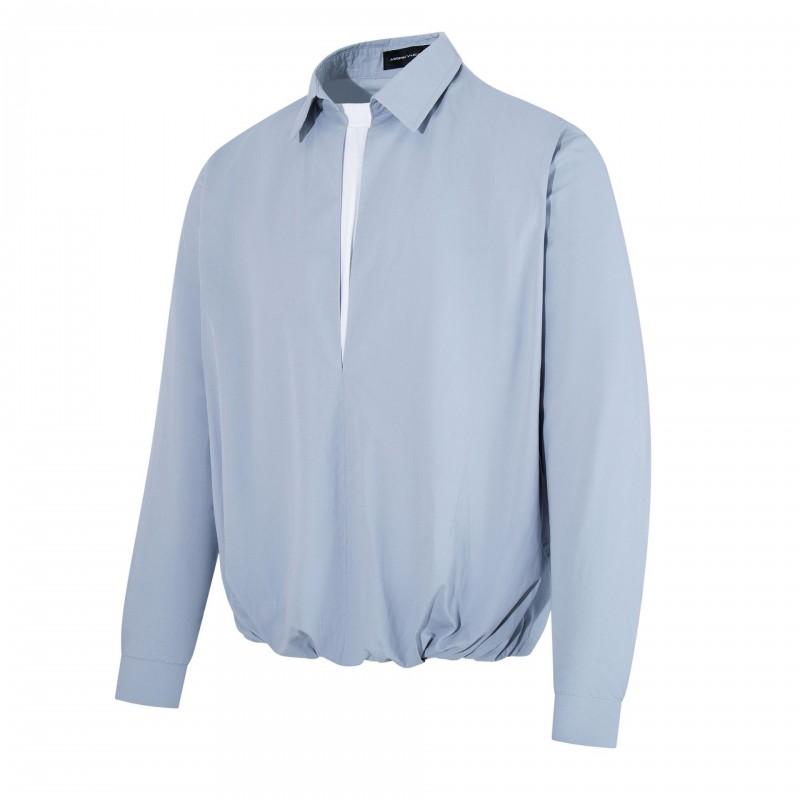 26575 Streetwear Mens Oversized Polo Collar Pullover Shirt Fake Two-piece Design