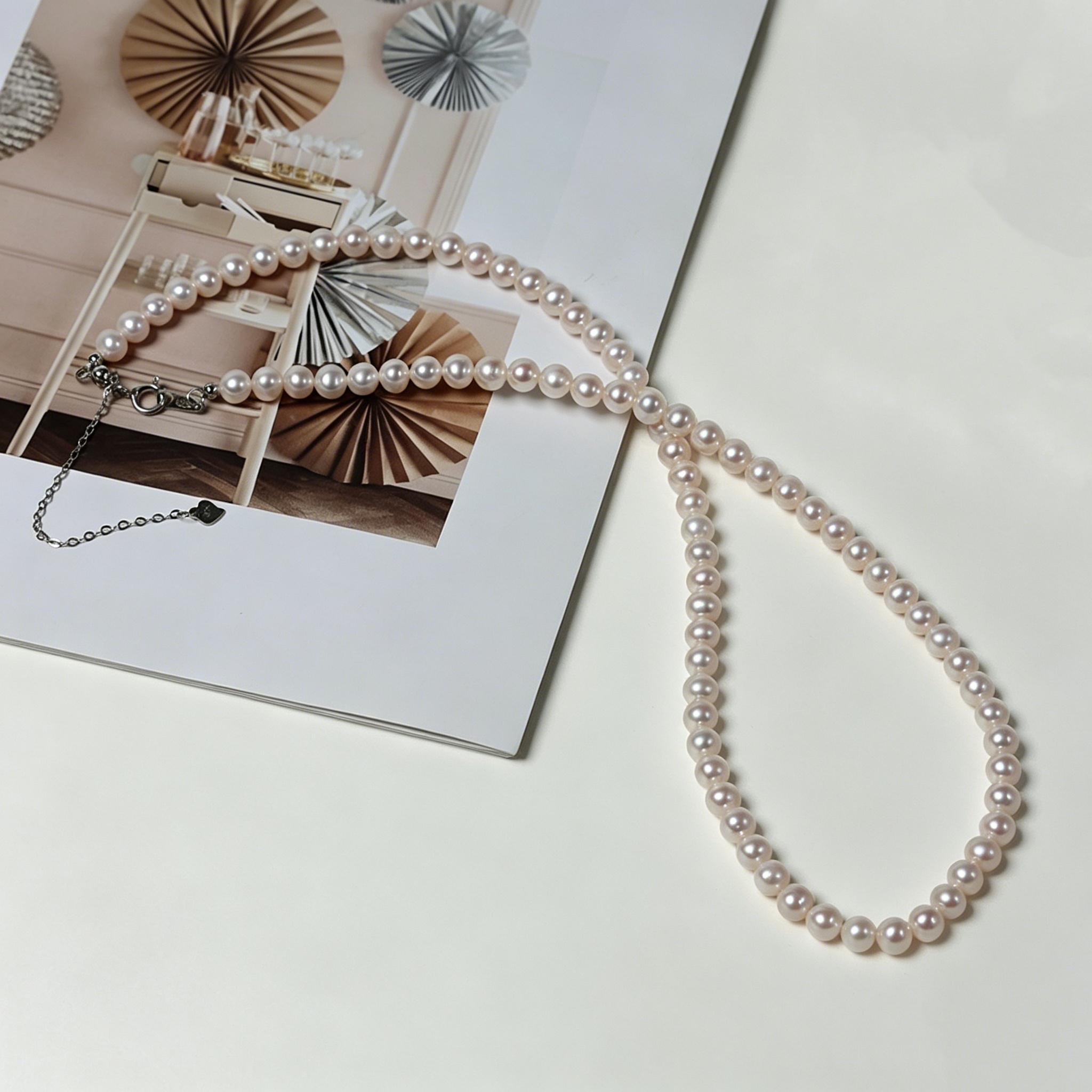 High Quality Strong Light Near Round Freshwater Pearl Beaded Necklace S925 Adjustable Clasp Natural Pearl Jewelry for Women Bulk 40cm+5cm Extension Chain&4-5mm