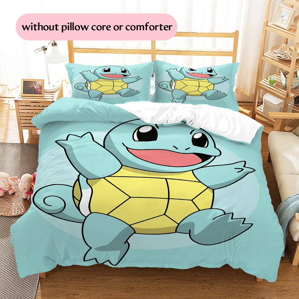 Squirtle Muster Bettwäsche Heimdekoration Geburtstagsgeschenk (1 Bettbezug + 2 Kissenbezüge, ohne Füllung)