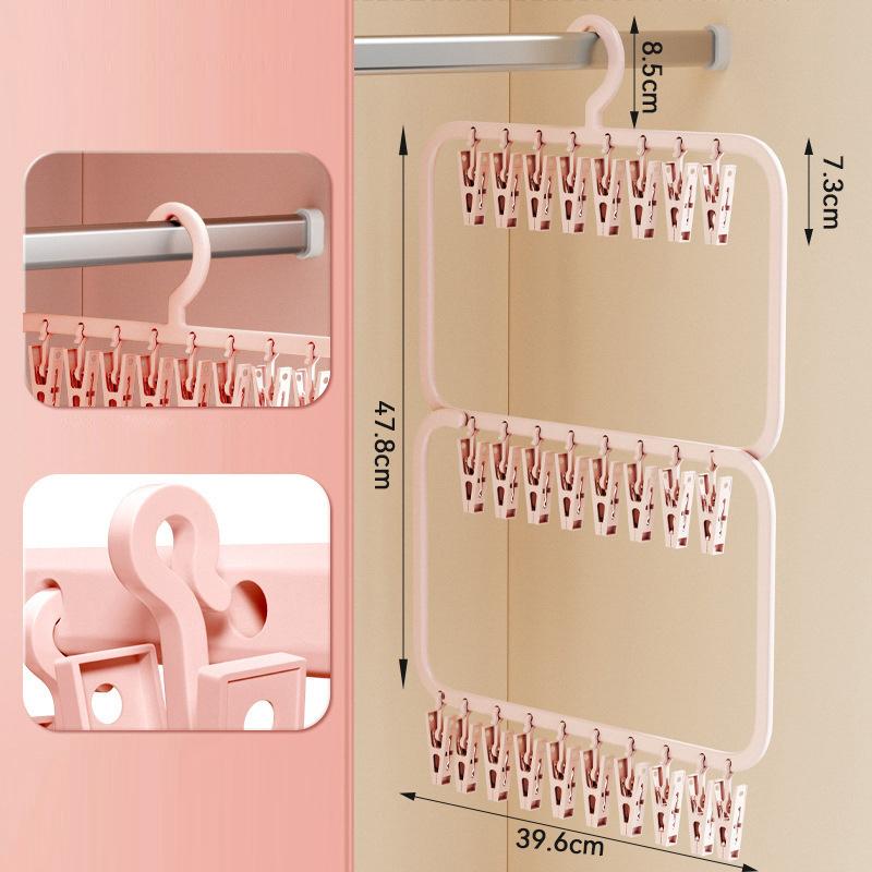 Multi-Clip Detachable Sock&Underwear Drying Rack–Foldable Space-Saving Hanger with RemovableClips forBaby Clothes,Towels,Laundry