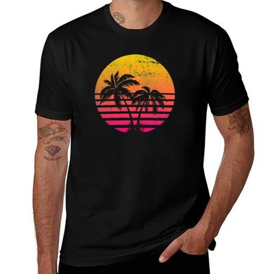 Retrowave Sunset With Palm Trees TShirt Soft Lightweight Cotton TShirt