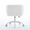 Girls Faux Rabbit Fur Desk Chair, Cute Fluffy Adjustable Swivel Vanity Chair with Silent Colorful Wheels, Cream,Beige