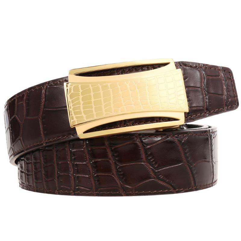 Men's top grain leather belt with durable stainless steel automatic buckle