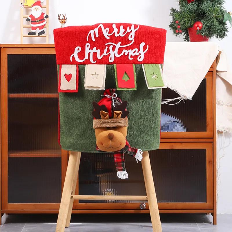 Christmas Doll Chair Cover Festival Cartoon Dining Chair Back Covers Party Santa Claus Chair Rear Decoration YFA2245