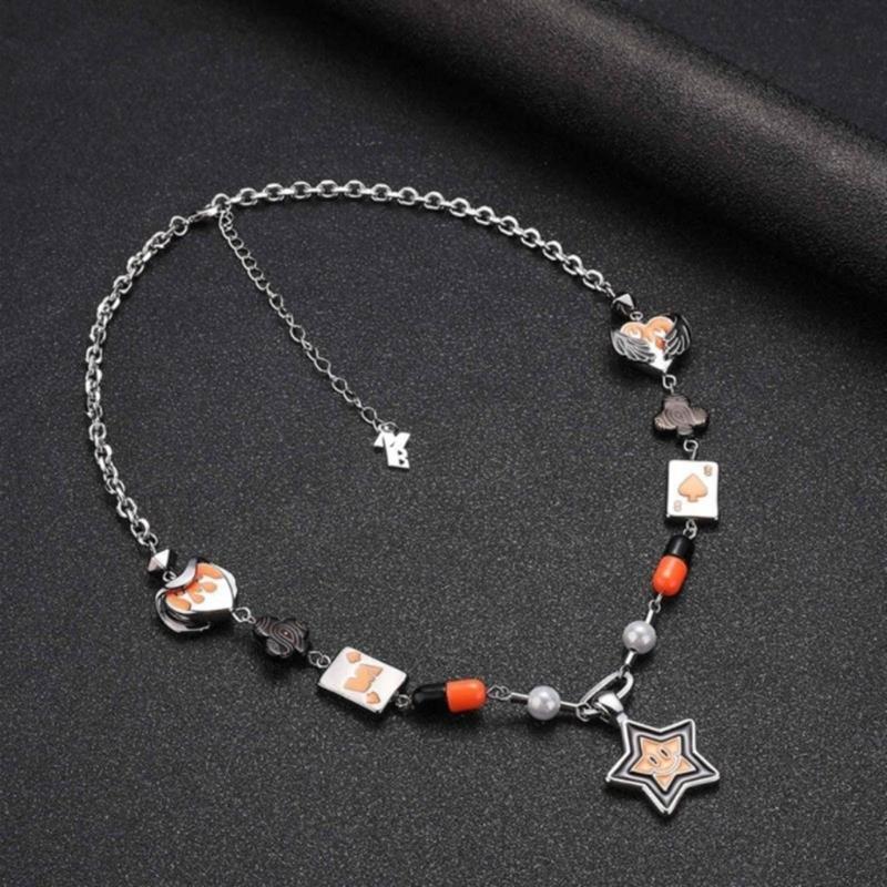 Y2K Heart Star Bead Pendant Necklace for Women Fashion Egirl Punk Grunge Clavicle Chain Fashion Valentines Day Gifts