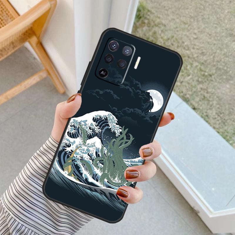 Japanese Wave Anime Dragon Case For Oppo A18 A78 A98 A38 A58 A60 A80 A40 A96 A76 A16 A94 A74 A54 A15 A17 A57 A77 A5 Pro